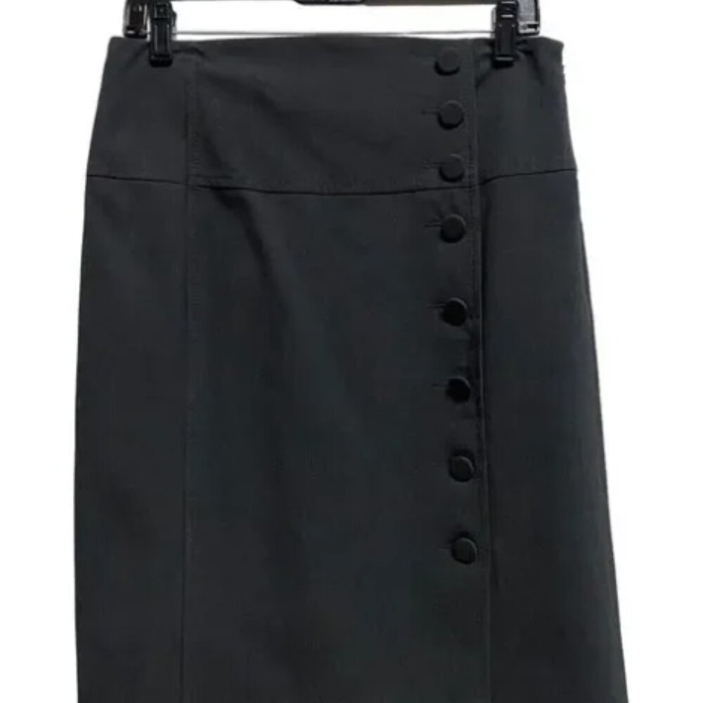 Elevenses Anthropologie Black Button-Front Pencil Skirt Sz 4